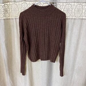 Madewell Woman’s Long Sleeve Mock Neck Ribbed Crop Sweater Brown Size S